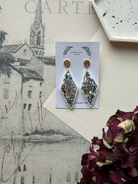 Diamond  Liberty print and Glitter Embroidered stud Earrings