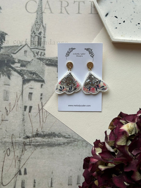Scallop Liberty print and Glitter Embroidered Earrings