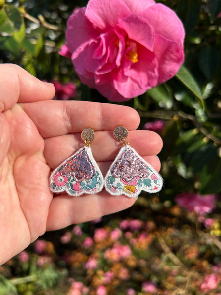 Scallop Liberty print and Glitter Embroidered Earrings