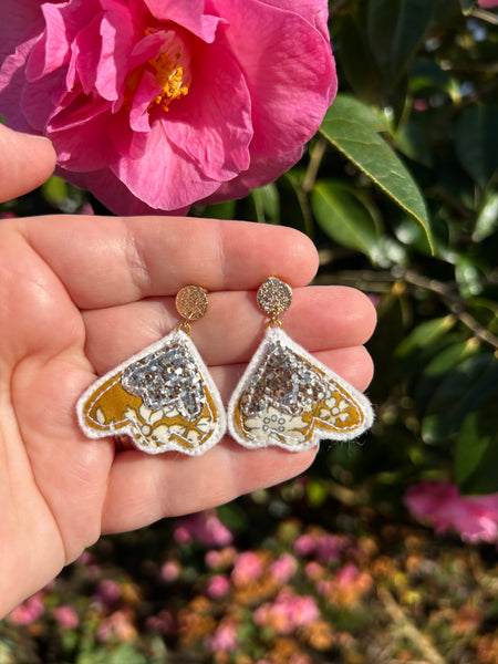 Scallop Liberty print and Glitter Embroidered Earrings