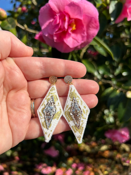 Diamond  Liberty print and Glitter Embroidered stud Earrings