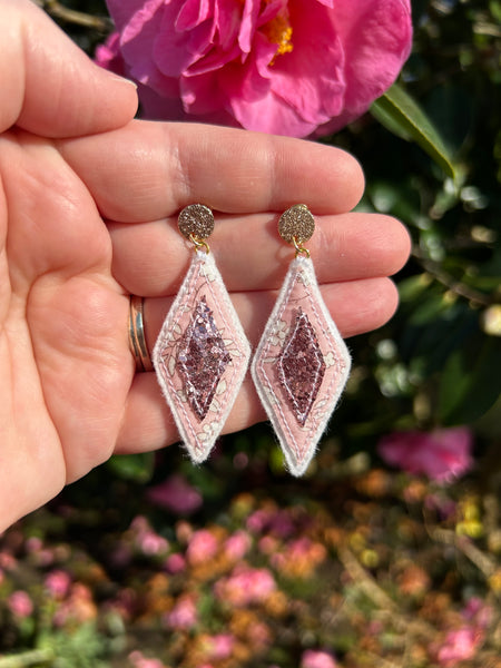 Diamond  Liberty print and Glitter Embroidered stud Earrings