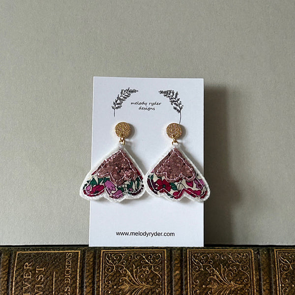 Scallop Liberty print and Glitter Embroidered Earrings
