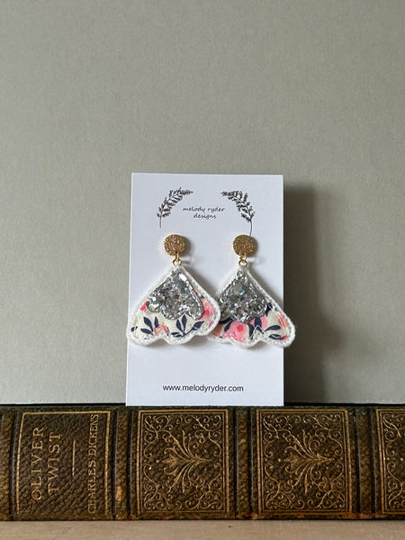 Scallop Liberty print and Glitter Embroidered Earrings
