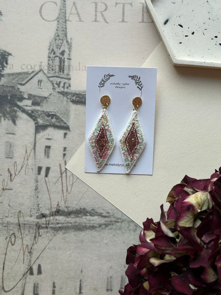 Diamond  Liberty print and Glitter Embroidered stud Earrings