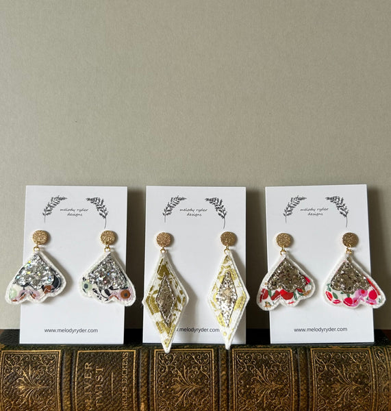 Scallop Liberty print and Glitter Embroidered Earrings