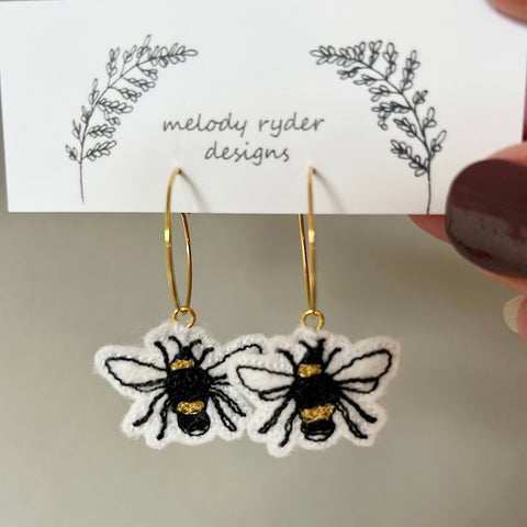 Bee embroidered earrings