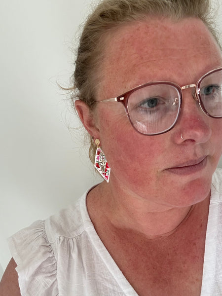 Diamond  Liberty print and Glitter Embroidered stud Earrings