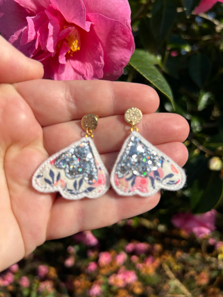 Scallop Liberty print and Glitter Embroidered Earrings