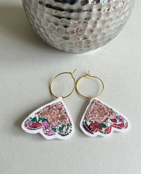 Scallop Liberty print and Glitter Embroidered Hoop Earrings