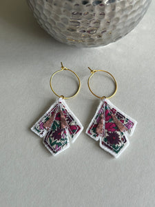 Art Deco style Liberty print and Glitter Embroidered Hoop Earrings