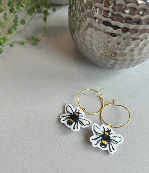 Bee embroidered earrings