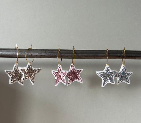 Glitter star embroidered earrings