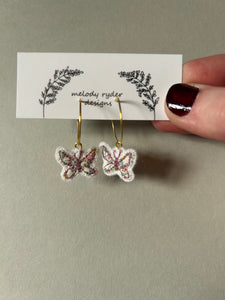 Butterfly Embroidered Hoop Earrings