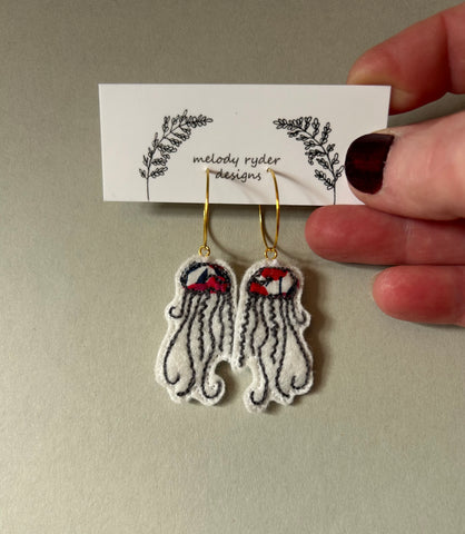 Jellyfish Embroidered Hoop Earrings