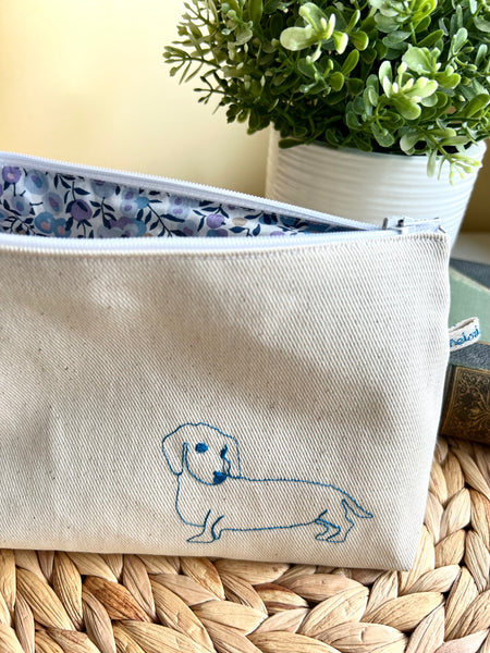 Embroidered Sausage Dog pouch