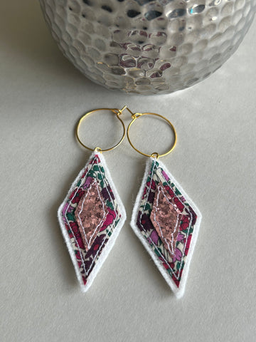 Diamond  Liberty print and Glitter Embroidered Hoop Earrings