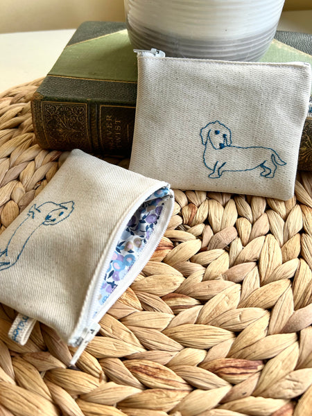 Embroidered Sausage Dog pouch