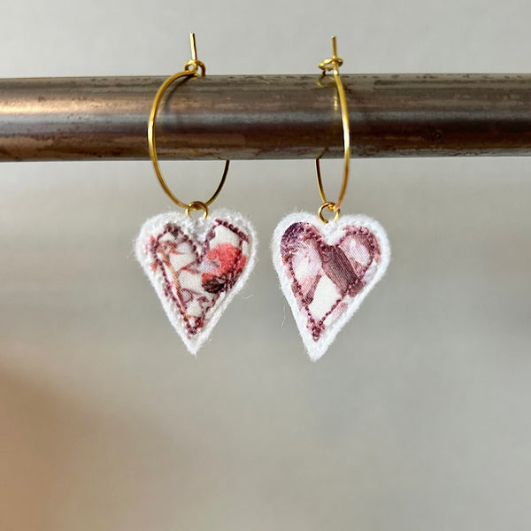 Heart Embroidered Hoop Earrings