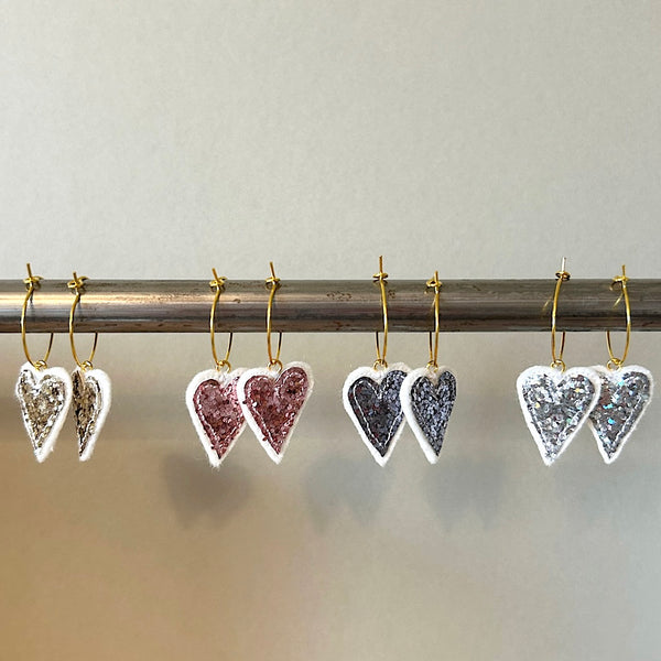 Glitter heart embroidered earrings