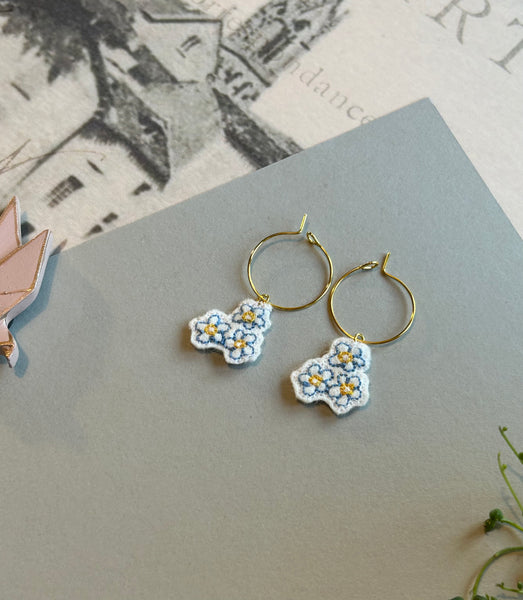 Forget-me-not embroidered earrings