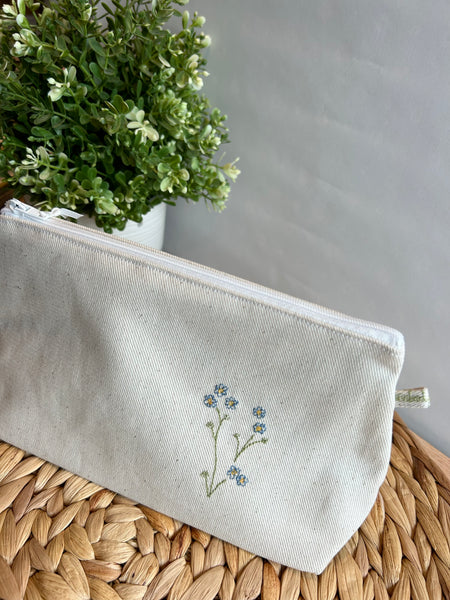 Embroidered Forget-me-not Pouch