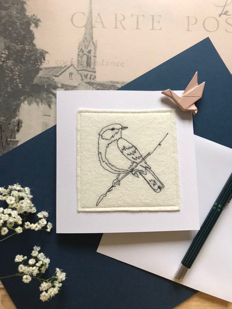 Garden Bird Embroidered Card