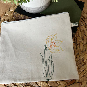 Embroidered Daffodil Pouch