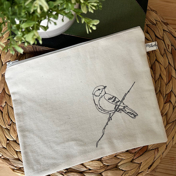 Embroidered Garden Bird pouch